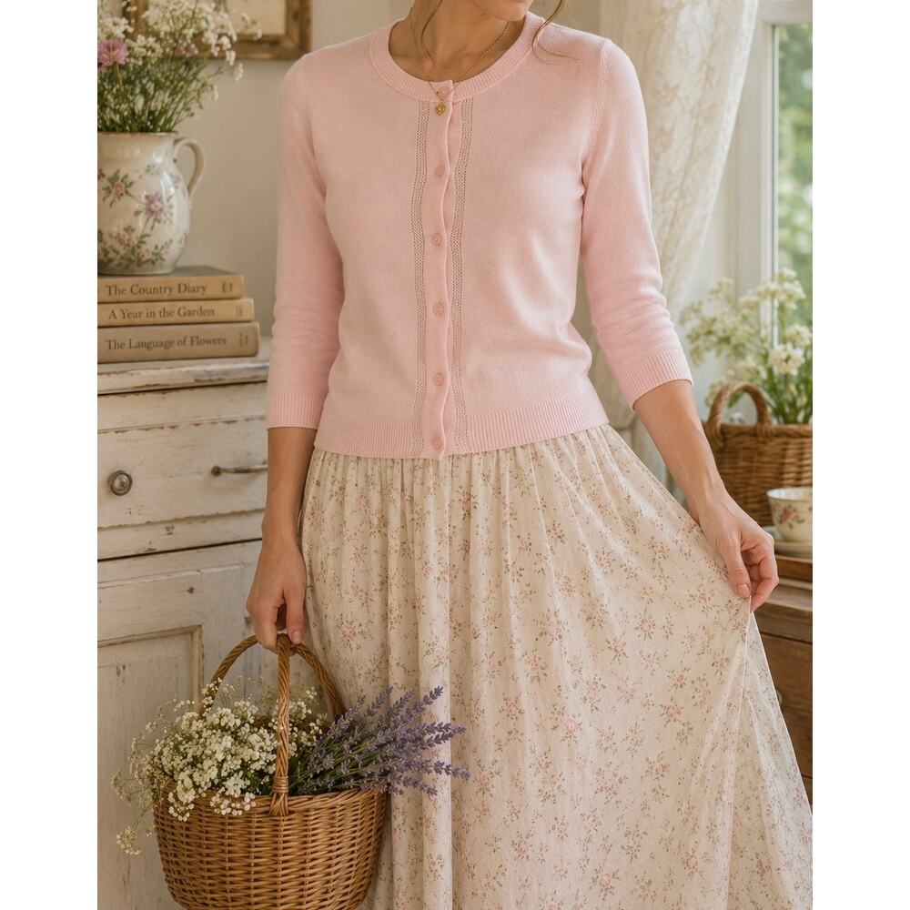 Ellen Tracy Pink Button Up Cardigan Sweater Womens Size Small preppy minimalist